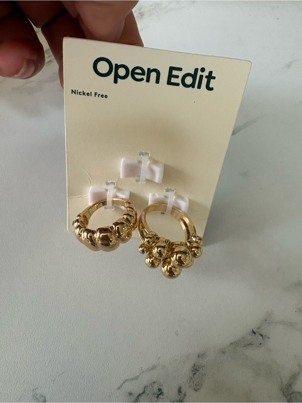 Open Edit Gold Beaded Hoop Rings
